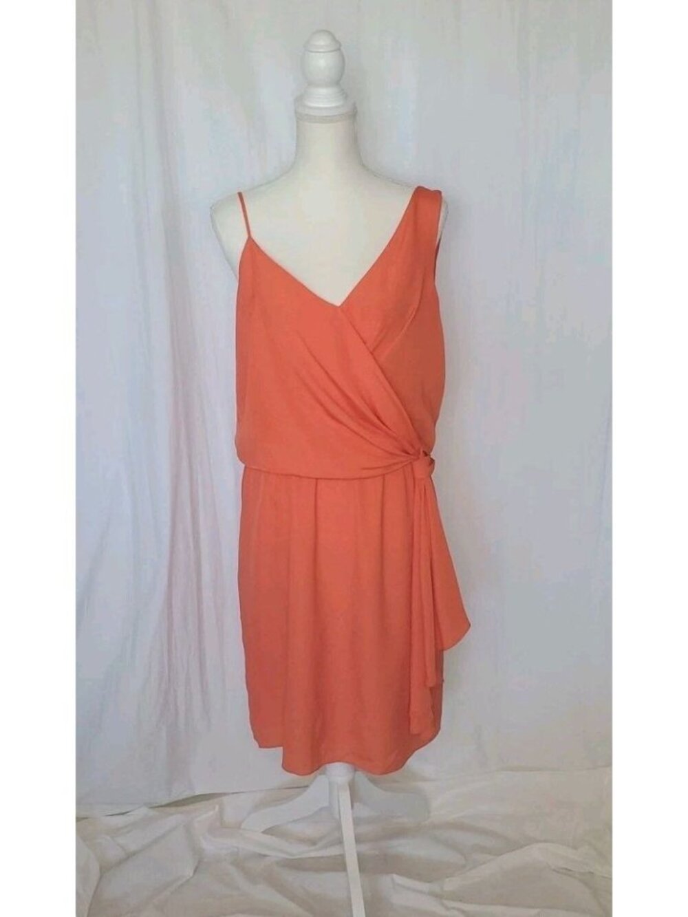 Boston Proper Assymetrical Straps Midi Dress Wrap Fairy Flowy Hot Coral Sz. 12